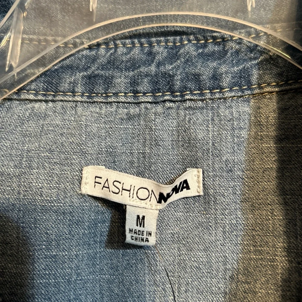 Fashion Nova Light Blue Distressed Denim Jumpsuit Romper - Picture 5 of 13